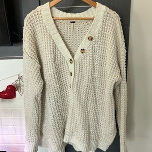 Free People Cream V-Neck Sweater